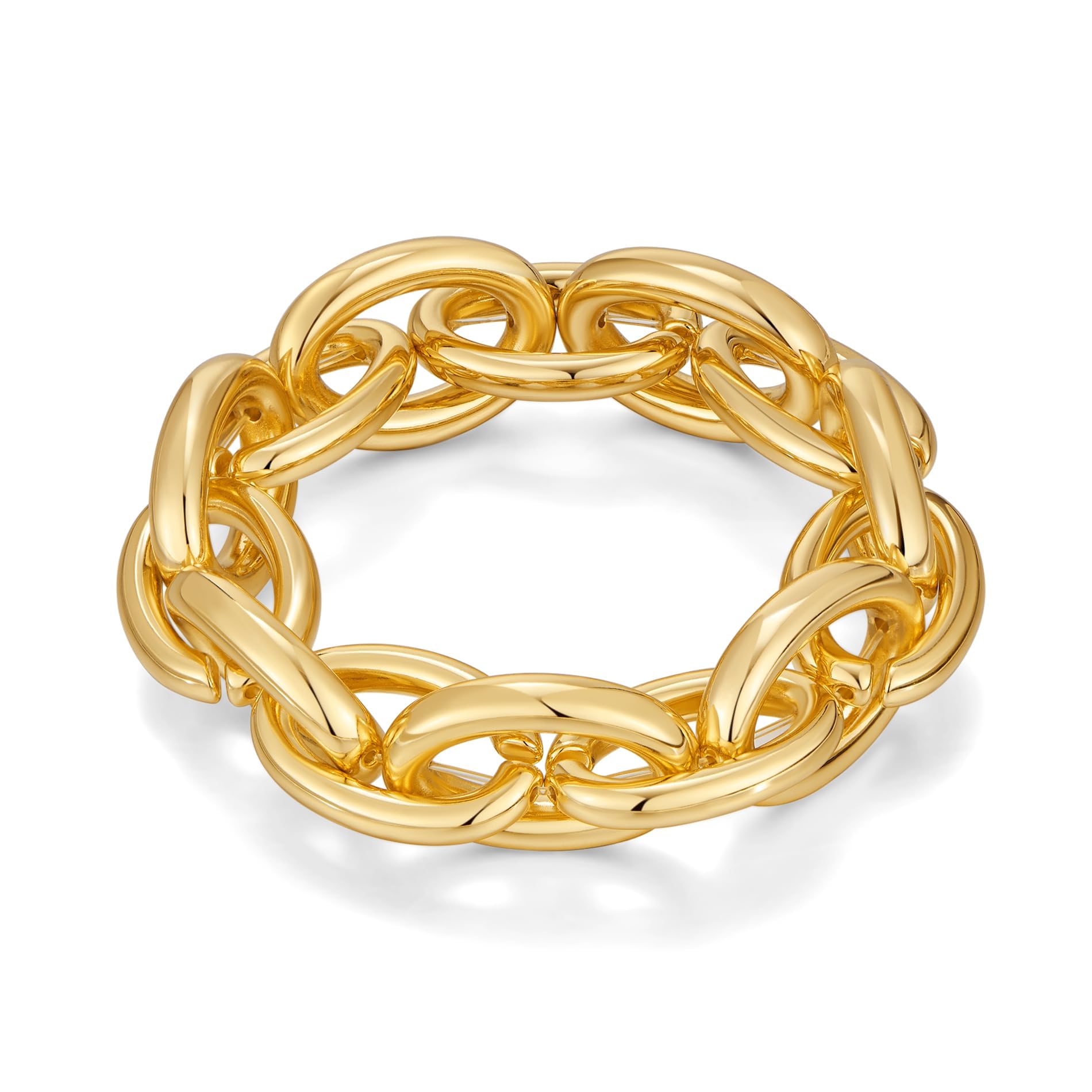 Chunky Gold Bracelet for Women Non Tarnish, Trendy Stretch Cuban Link Chain Plated Gold Bangle Bracelets