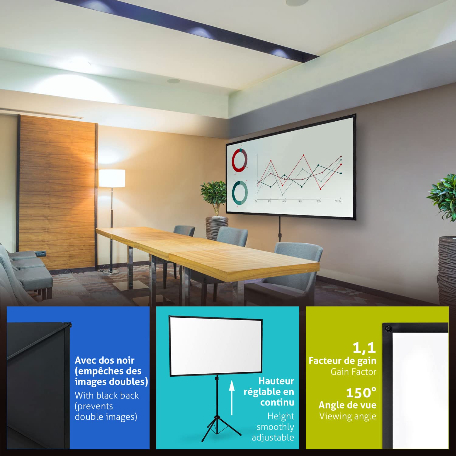 ESMART Expert X-Type Écran trépied 161 cm (155 x 87 cm 16:9) Tissu: Blanc