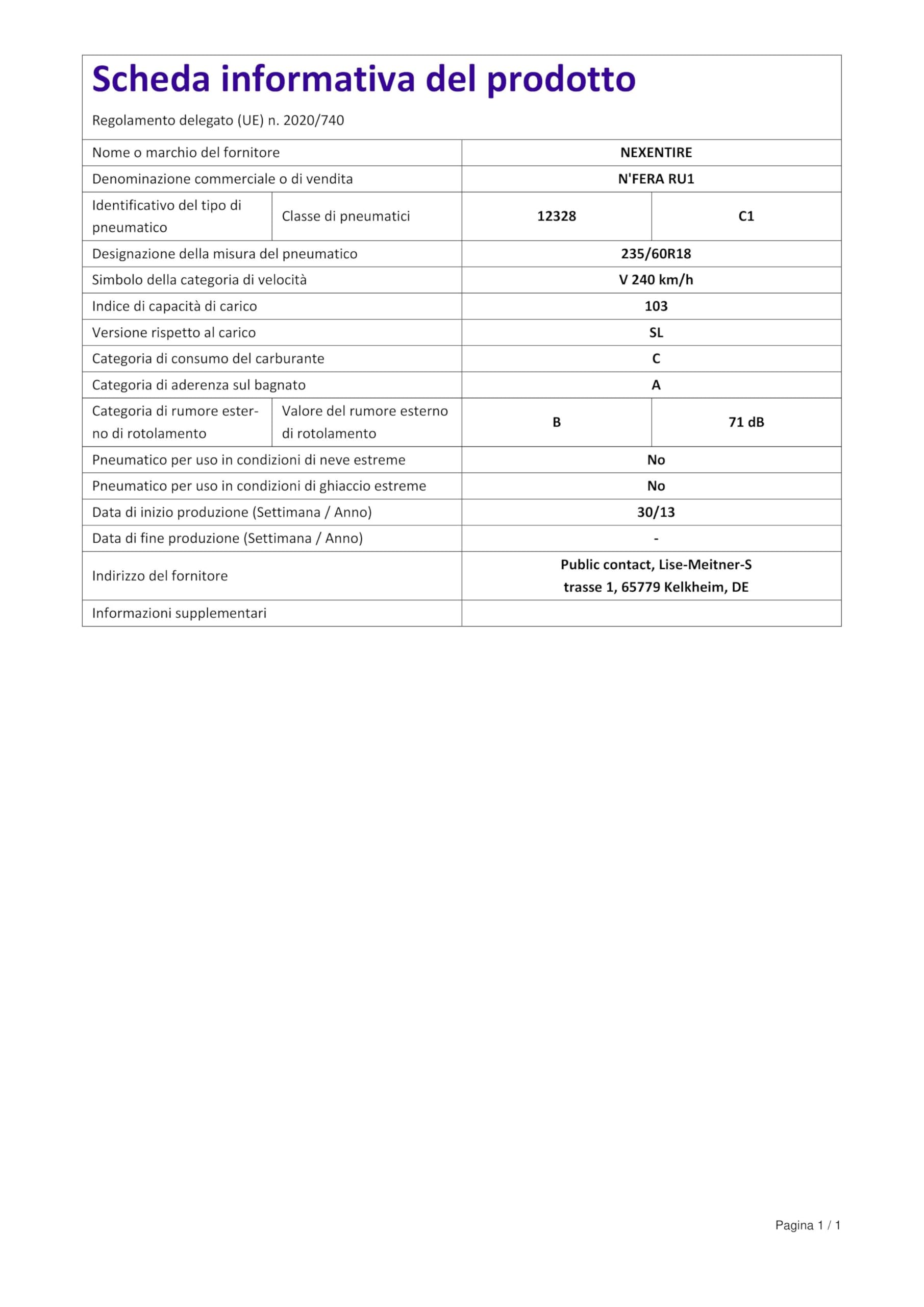 Nexen N'Fera RU1 - Pneumatico Estivo 235/60R18 103V - Efficienza C, Aderenza A - 3