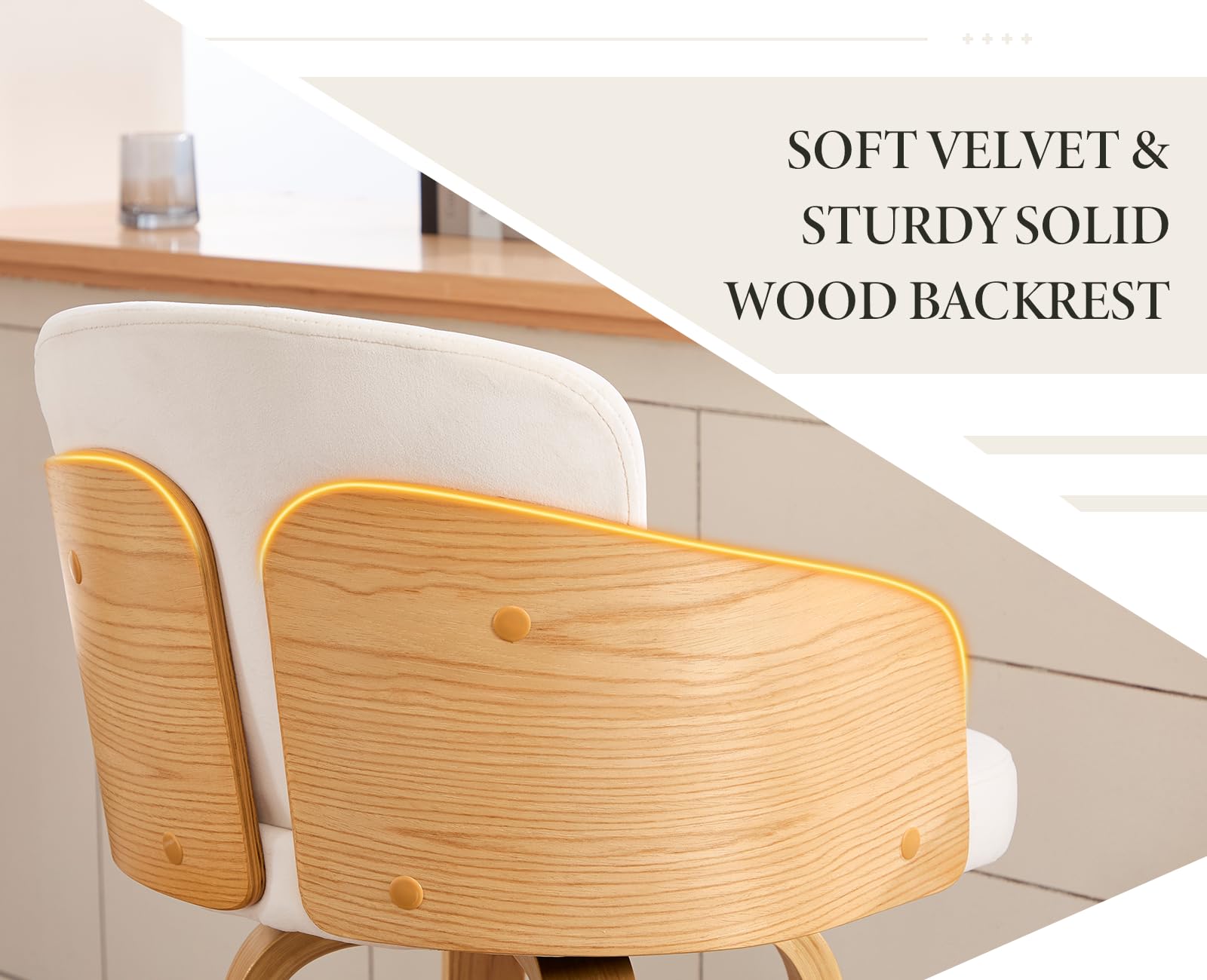 chairus 2PCS Taburetes de Bar de Madera Giratorias, Beige