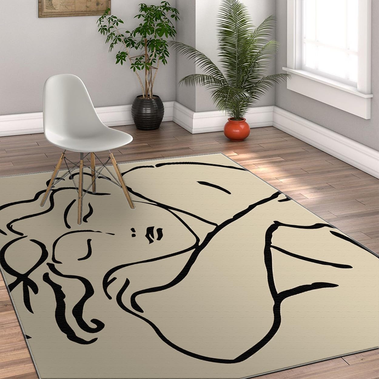 Tapis 60x90 de salon lavable et antidérapant au design abstrait beige