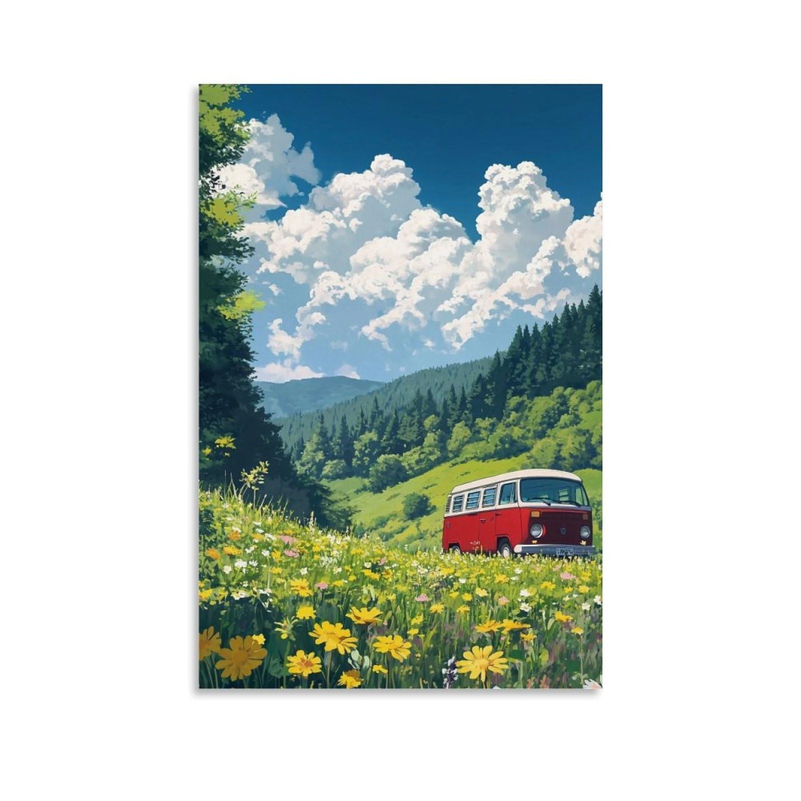 HUERYRYHY Valley Road Trip Van 02 Poster Wall Art Canvas Vintage Aesthetic Painting Decor for Rooms 24x36inch Unframe-style