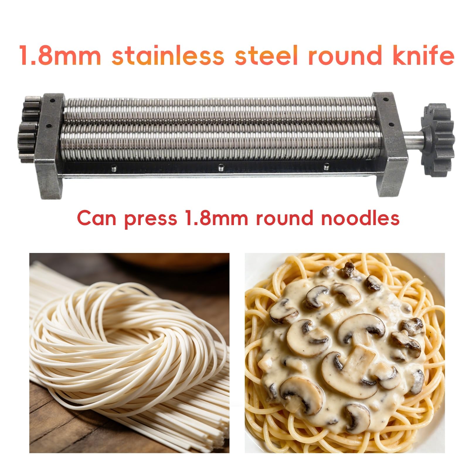 Cortador De Masa Comercial De Acero Inoxidable, Máquina Para Hacer Pasta Eléctrica Totalmente Automática, Para Espaguetis, Ravioli, Ajuste De Espesor Para Uso Doméstico(1.8mm round knife)