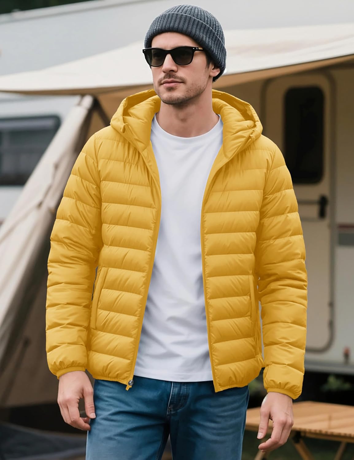 MAGCOMSEN Men's Lightweight Puffer Jacket Hooded Warm Winter Coat Quilted Lined Water-Resistant Full Zip Bubble Jackets - Image 2