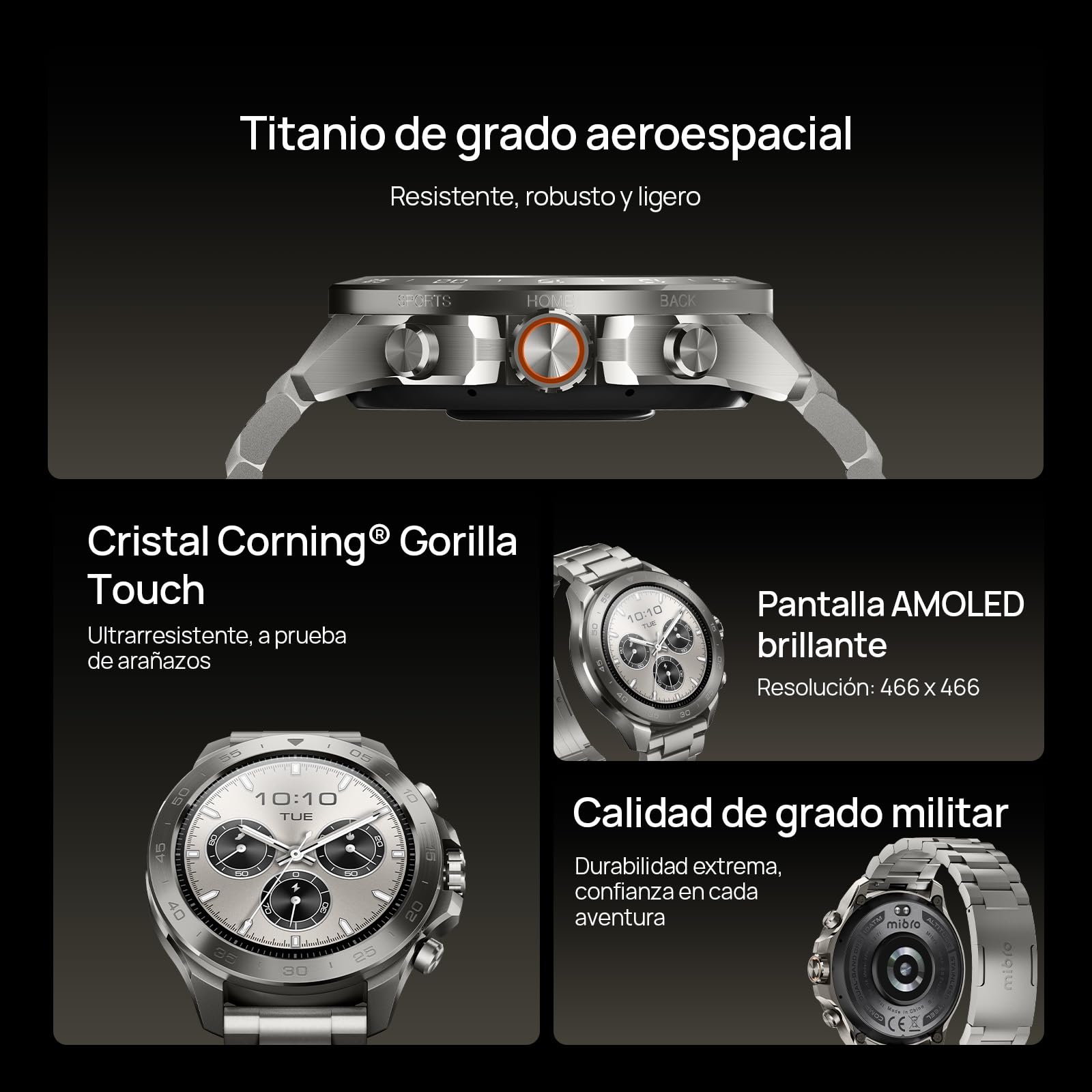 Mibro GS Explorer S TI Reloj Inteligente para Correr con GPS, Smartwatch con Impermeable 10ATM, Bisel Titanium, Llamadas Bluetooth, Altímetro, Barómetro, Brújula, para Android iOS (Correa de Titanio)