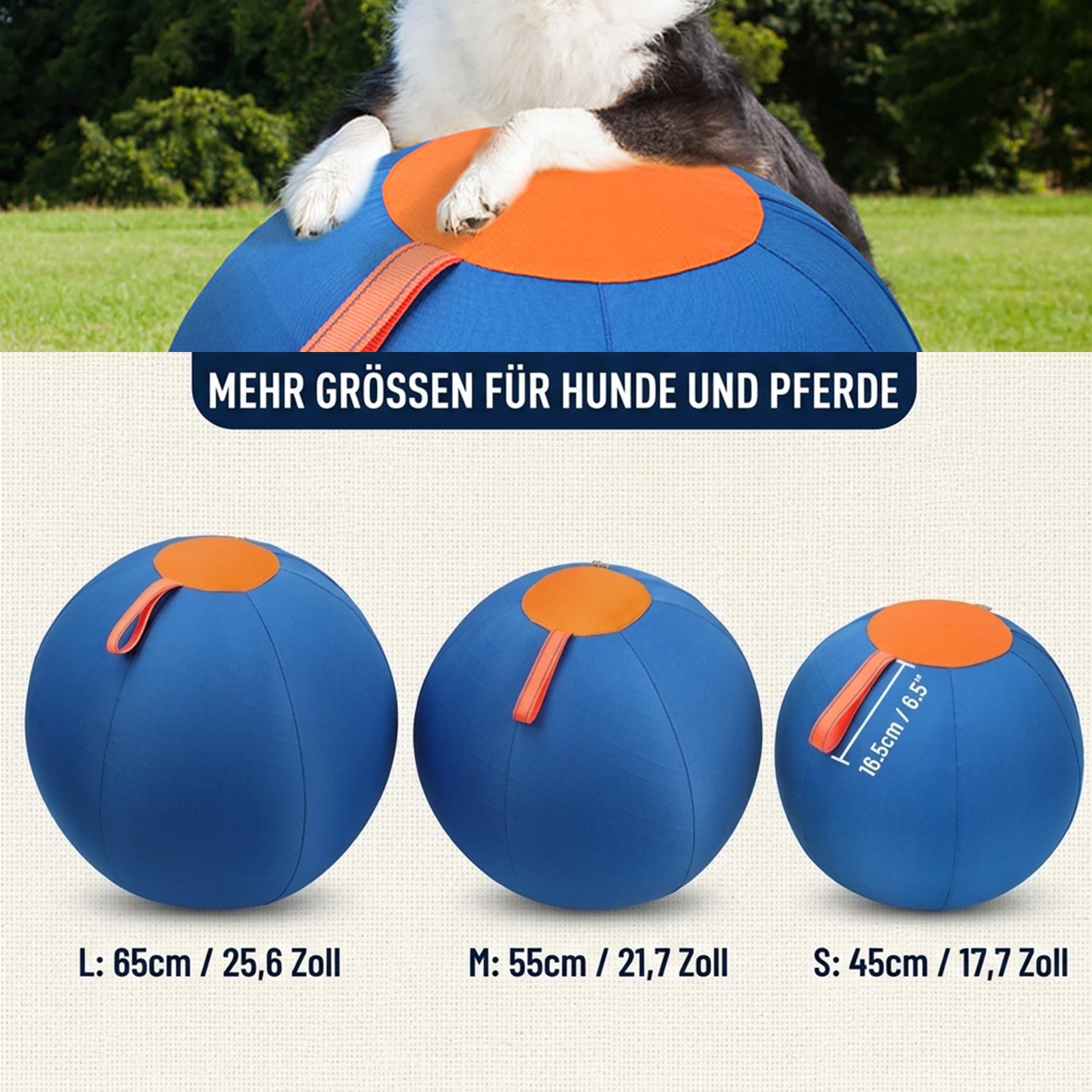 DZ'HUE Giant Herding Ball for Dogs, Ball für Hunde,Kau und kratzfestes Hundespielzeug mit Handschlaufe, Strapazierfähiges, reißfestes Spielzeug für Training, Übungen und Spiel (M)