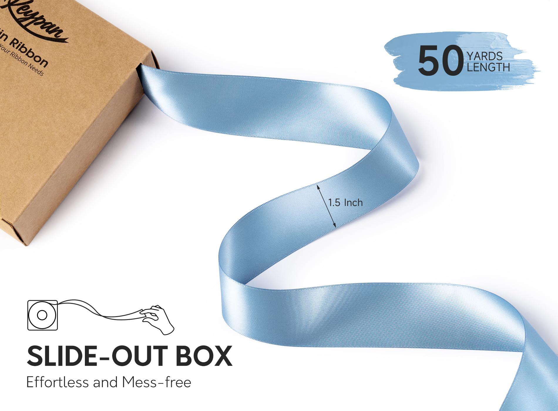Keypan Blue Satin Ribbon 1-1/2 Inch x 50 Yards Double-Faced Ribbons for Gift Wrapping Flower Bouquet Wedding Paper Bows Invitations Crafts