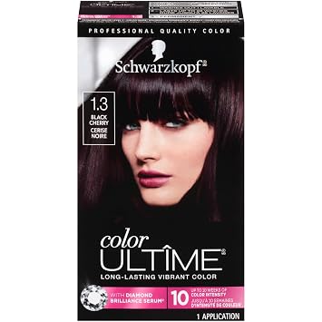 Schwarzkopf Color Ultime 1.3 Black Cherry Hair Dye, Permanent Intense Black with Diamond Brilliance, Fade-Resistant, Covers Grays, All Hair Textures