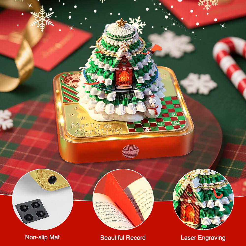 Calendrier 3D 2026 - Arbre de Noël - Sculpture en papier - Avec lumière LED et couvercle anti-poussière - Calendrier hebdomadaire de Noël 2026 - Décoration de maison et de bureau