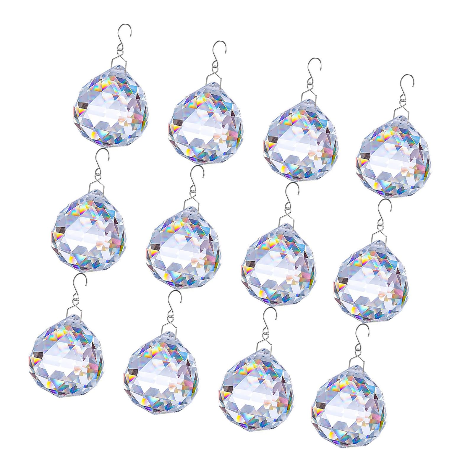 Faceted Crystal Glass Prism Ornaments, 12 Piece Ball Set with Hooks, 2cm / 0.78inch Decor Accents for Window Areas, Lamps, and Indoor Displays Crystal Prism Decor Window Accent Chandelier Pendant