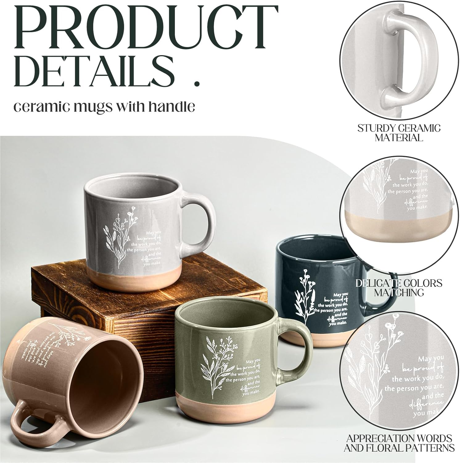 4 Pcs Employee Appreciation Gift Bulk Ceramic Coffee Mug Thank You Mugs 12.85 oz for Social Worker Volunteer Coworker Staff Teacher Nurse Assistant Boss Office Gift for Group Team Work Supplies - Image 3