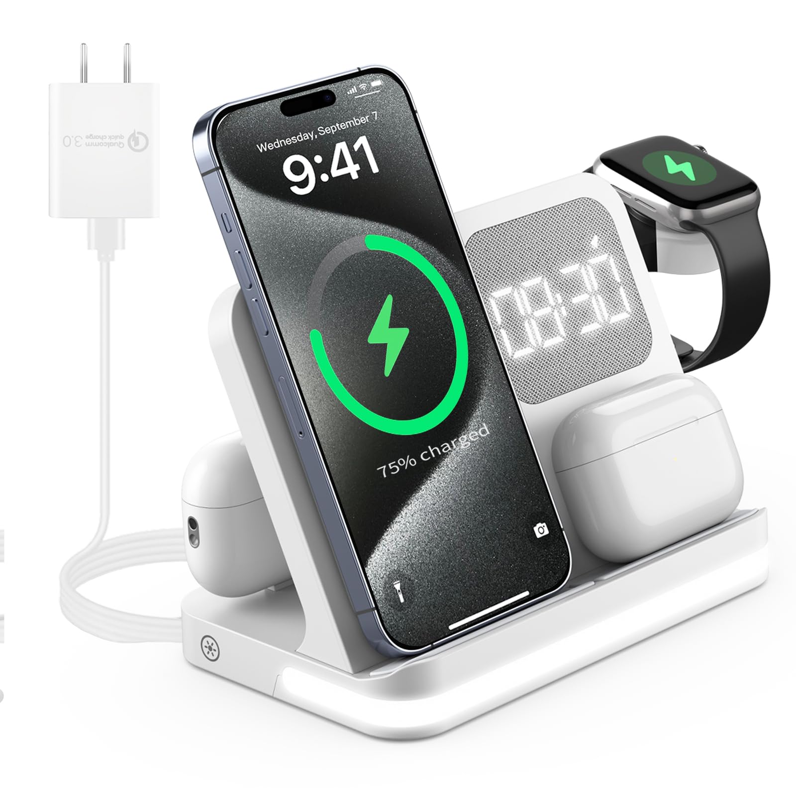 Amazon.co.jp: GLILAVOX 4in1 ワイヤレス充電器 目覚まし時計付き 