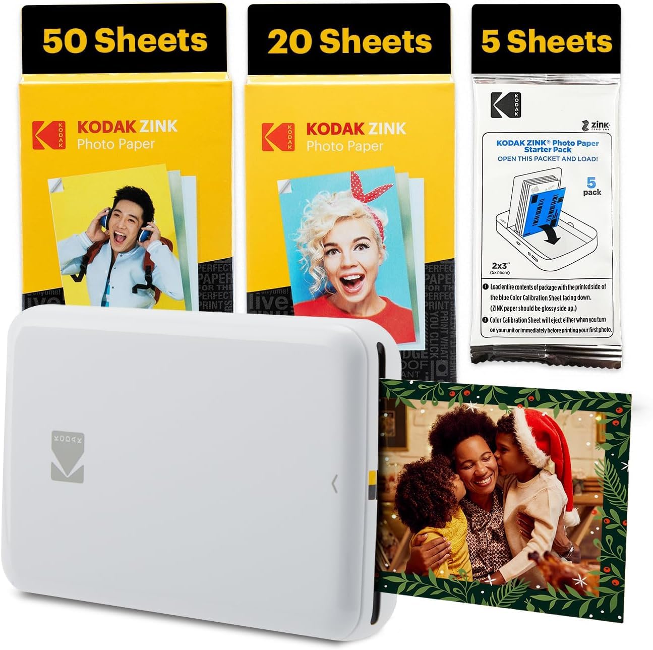 Step Instant Smartphone Photo Printer - 75 Sheets Bundle - Portable Mini Color Wireless Mobile Printer - Zink 2x3” Sticky-Back Photos - Bluetooth Compatible with Smart Devices - Fun App -White
