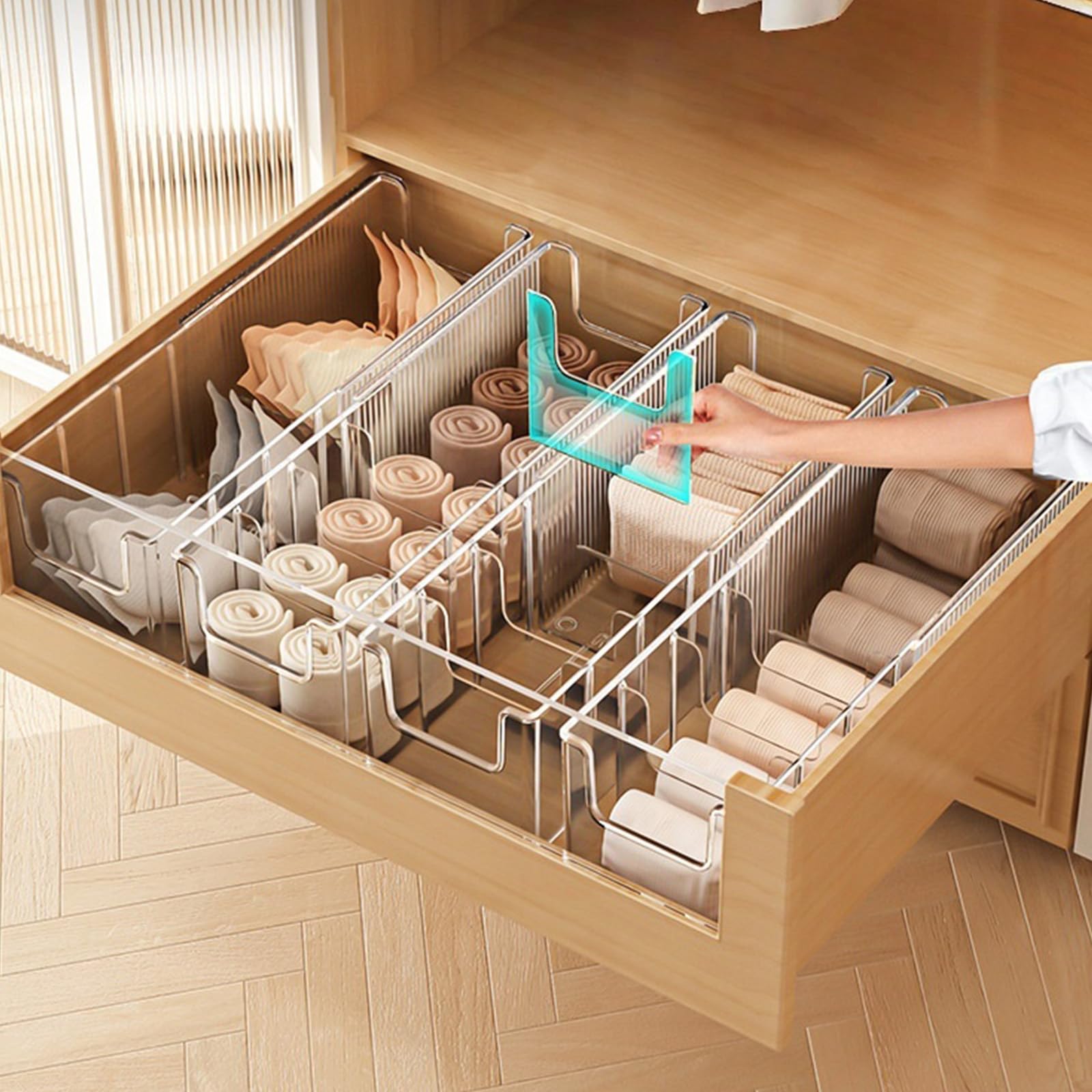 Organizzatori per calzini a scomparti multipli Scatola portaoggetti regolabile per armadio Tessuto traspirante Cassetto per biancheria intima adatto dormitorio Soluzione per riporre piccoli spazi