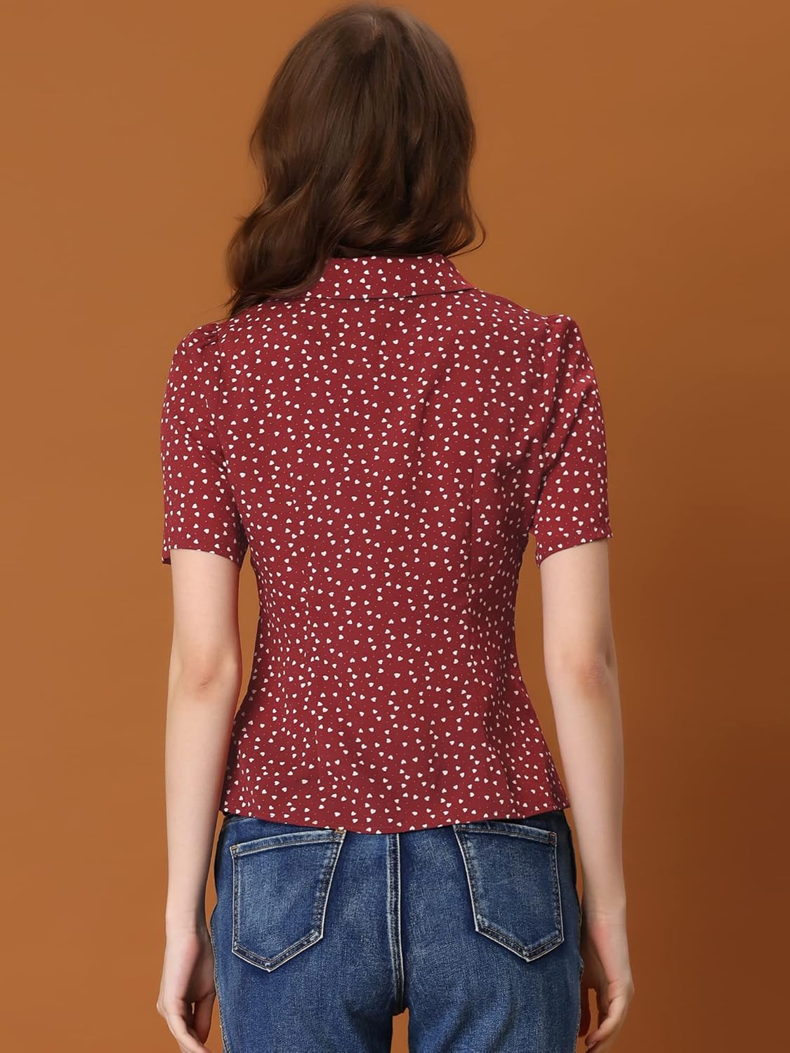 Allegra K Women's Polka Dots V Neck Short Sleeve Button Down Vintage Blouse - Image 4