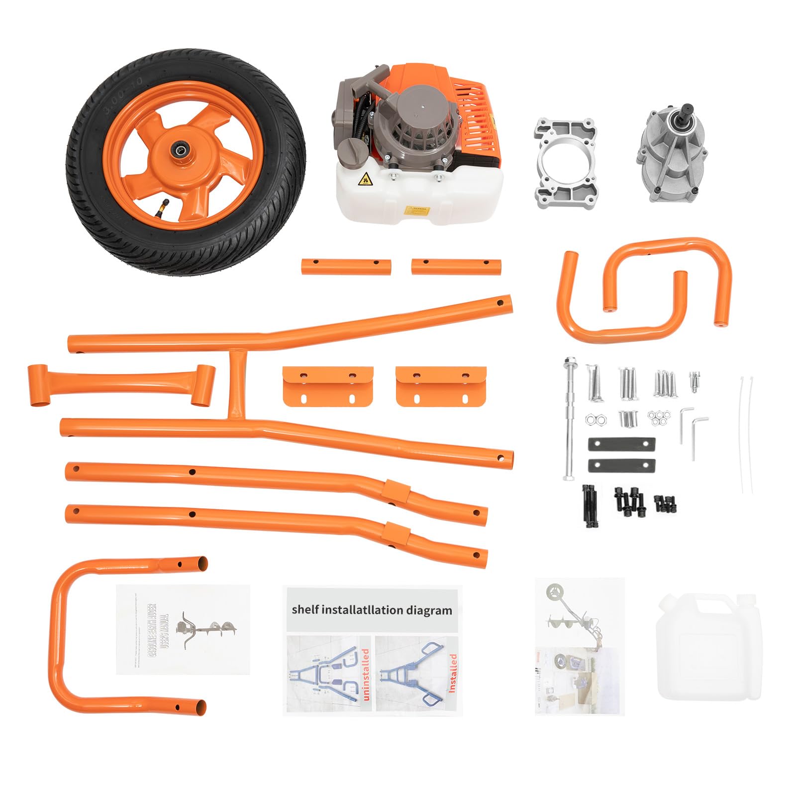 Trapano a gas a 2 tempi, con carrello manuale e serbatoio del carburante da 1,3 l, 63 CC 8800 ± 300 rpm, per trapano a benzina singolo, raffreddato ad aria, per trapano Ø 60 – 300 mm, per