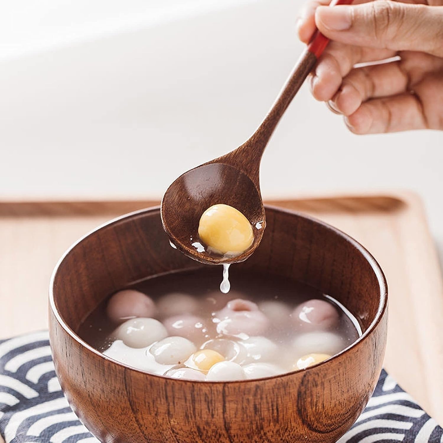 Scoop 4 Pcs Creative Japanese Style Wooden Spoon Teaspoons Handmade Wood Iced Tea Spoons Small Stirring Spoon Espresso Mixing Spoons Soup Spoon (Color : A)