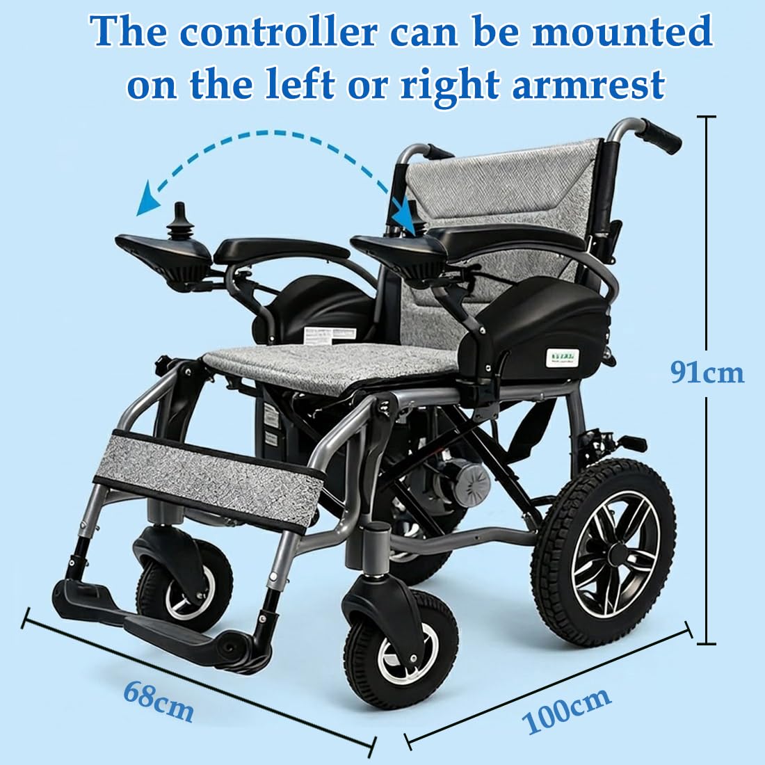 Silla de ruedas eléctrica plegable, alcance de 30km (batería de litio de 24V 20Ah), capacidad de carga de 125 kg, marco de aleación de aluminio ligero de 25kg, para personas mayores