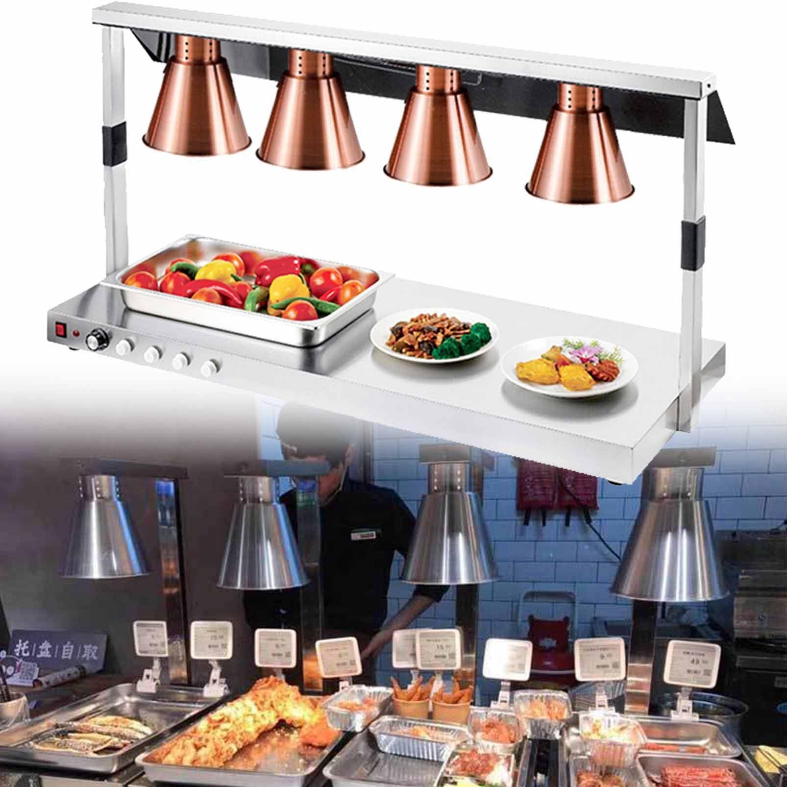 JKJZSALJ Commercial Food Heat Lamp - Electric Warmer For Buffets And Kitchens, Stainless Steel For Home And Business Use,Bronze,fourheads