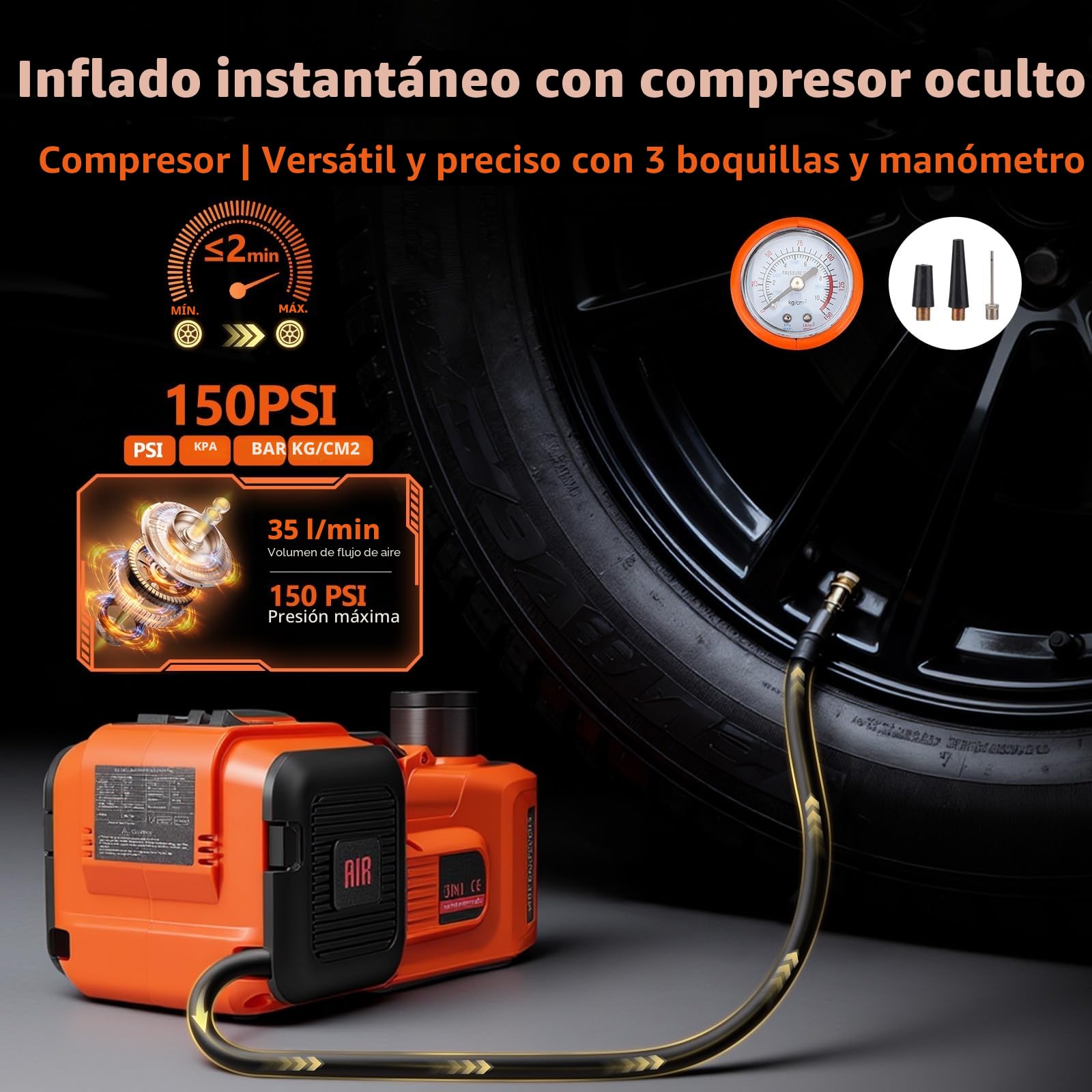 Gato hidráulico eléctrico 5T, 12 V, 180 W, con Bomba Inflable y luz LED, 150-540 mm, para Coche, SUV, sedán, MPV, camión, Cambio de neumáticos, reparación de Garaje