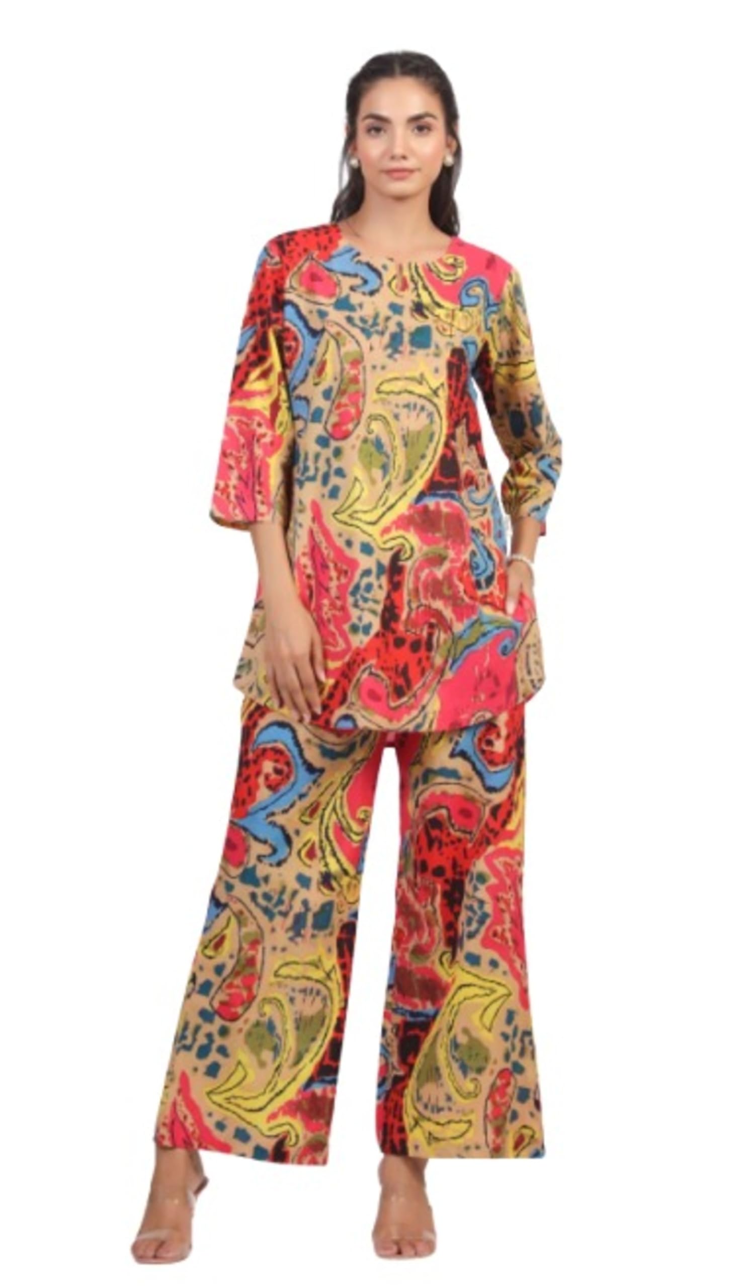 Abstract Jaal on Beige Cotton Co-ord Set for Women-image-30