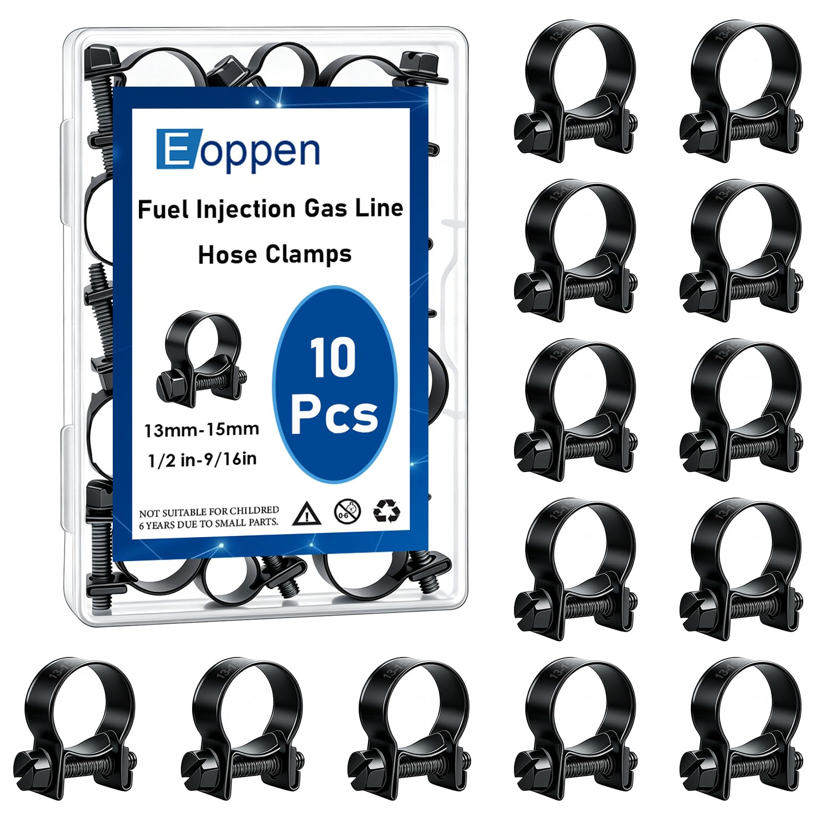 13-15mm Fuel Injection Hose Clamps, 1/2 Inch-9/16 Inch Black Fuel Injection Gas Line Hose Clamps for Diesel Petrol Pipe