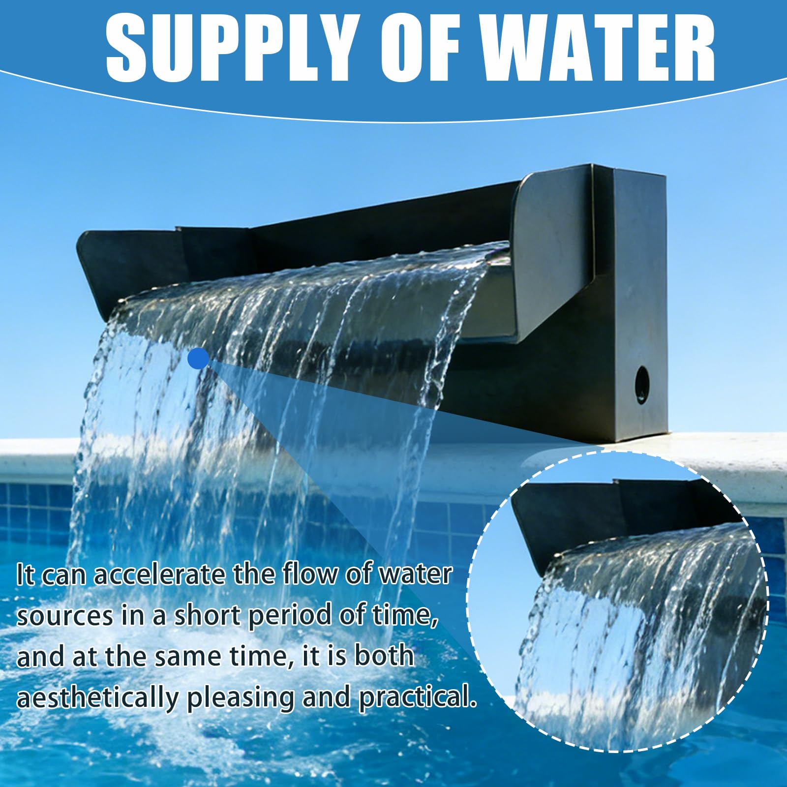 Teich Wasserfall für Gartenteich, 30CM Edelstahl Teichwasserfall Set Garten Teich Brunnen 304 Edelstahl 45W 3000 L/H mit Wasserfall Deko Garten Teich Wasserspiel Patio Terrasse Außente
