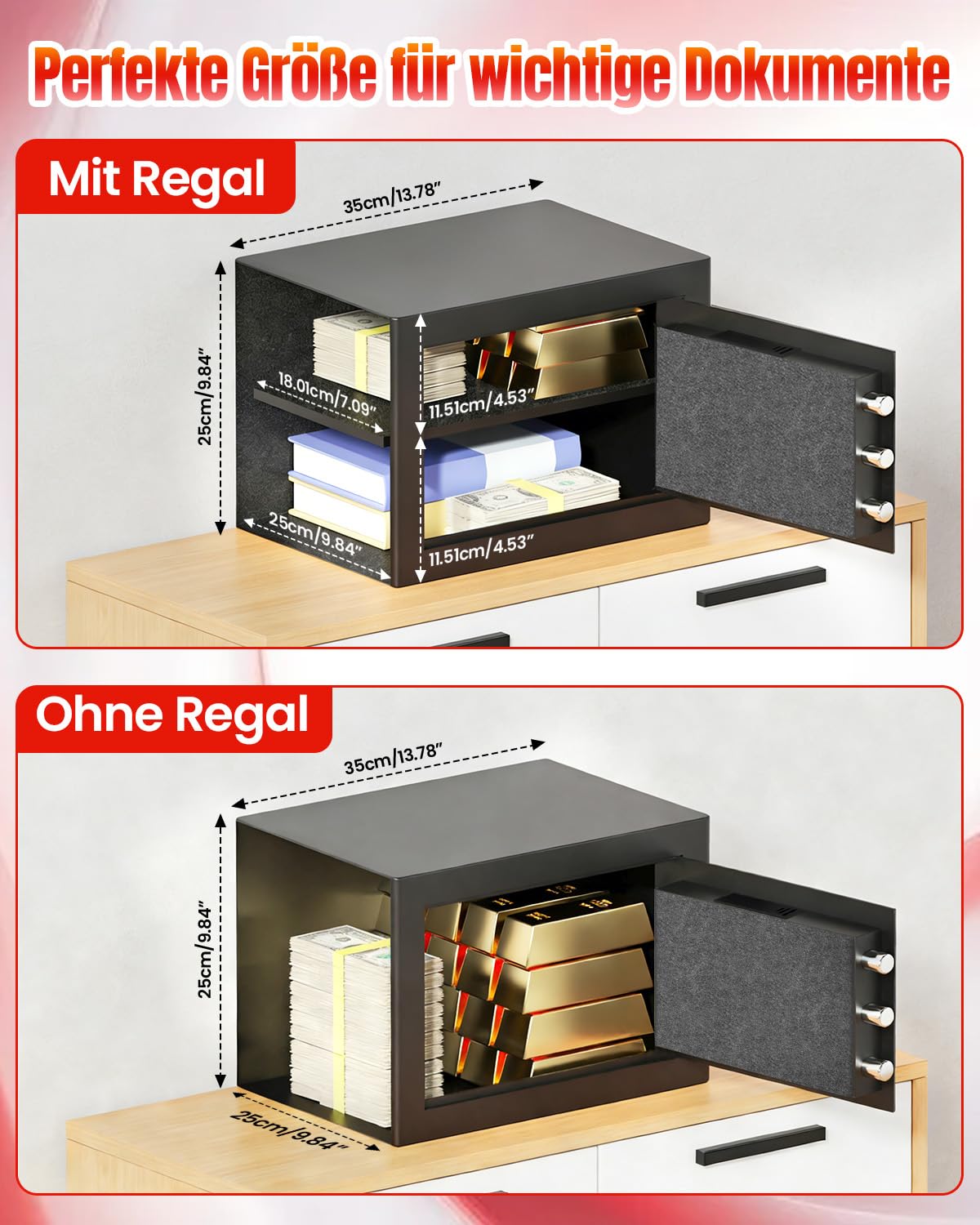 Cassaforte ignifuga di 35 minuti - Cassaforte da 1,25 piedi cubi per la casa, cassaforte ignifuga, scomparto di sicurezza con tastiere digitali per l'ufficio domestico, contanti, documenti, tastiera