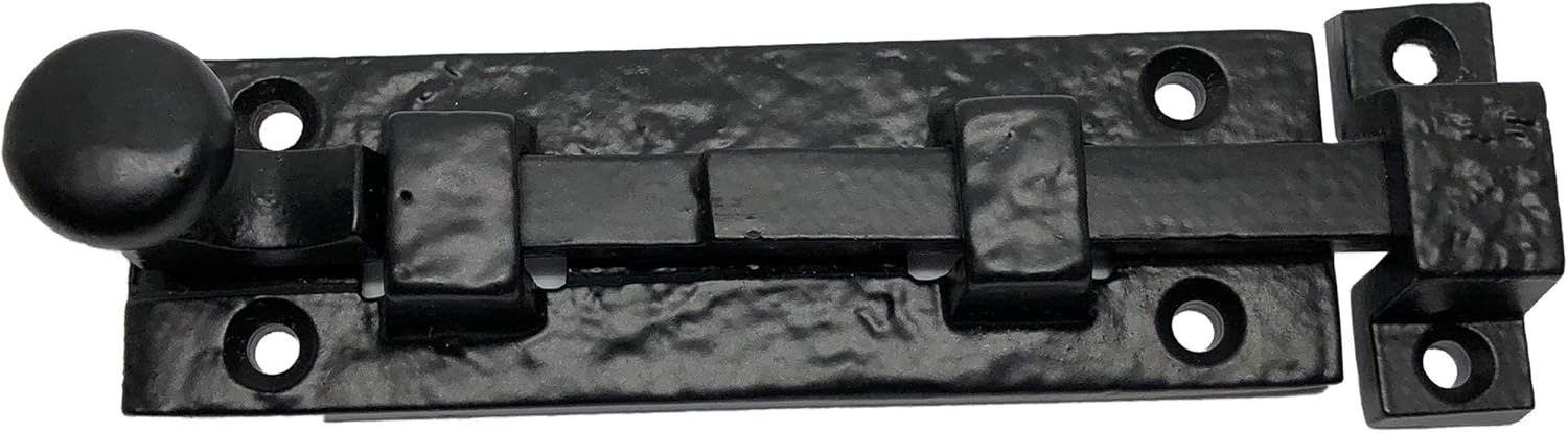 (2) - 5" Black Door Bolt Latches - DB-101 Antique Style Door Bolt Latch for Gates, Doors, Closet, Cabinet, Sliding Barn & Shed Doors - in Vintage Black cast Iron
