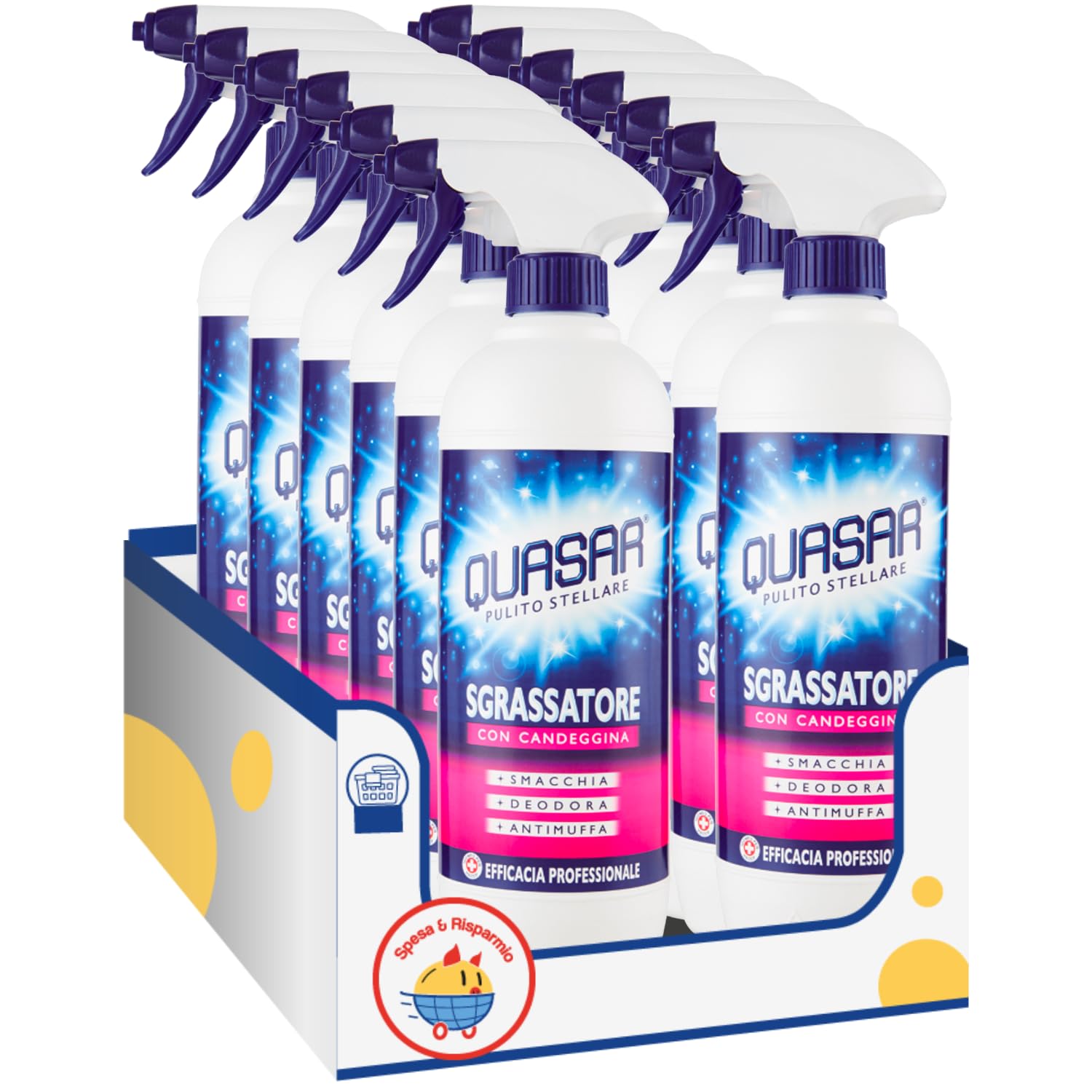 Sgrassatore Multiuso con Candeggina – 650 ml – Pulizia Profonda Igienizzante kit con Spugna Brandizzata SPESA & RISPARMIO Inclusa – Variazioni 4/8/12 Pezzi (12)