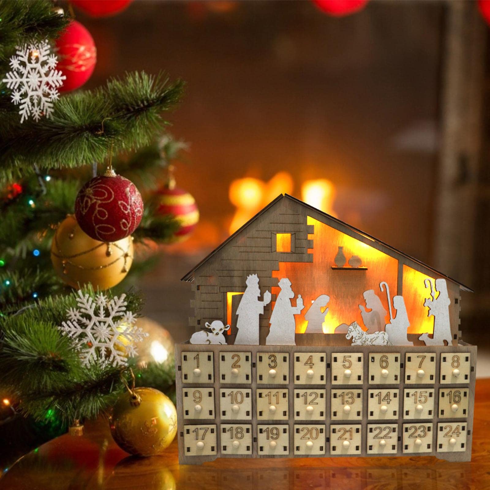 Juego de 2 calendarios de Adviento de Navidad con 24 cajones, decoración de calendario de cuenta regresiva