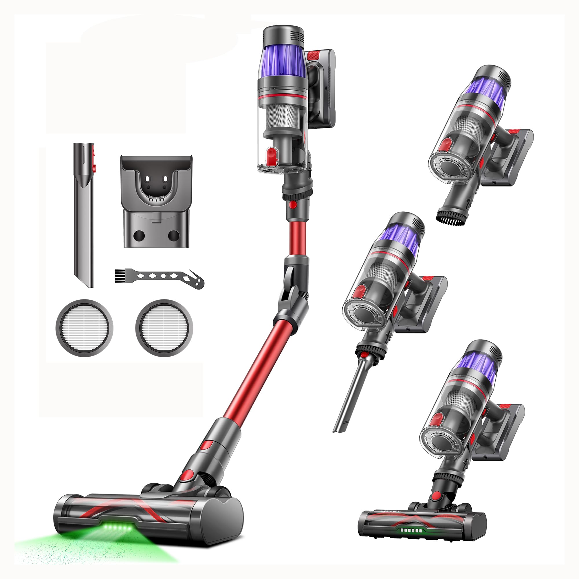Ultenic Cordless Vacuum Cleaner 550W 50Kpa 60Mins Runtime Stick Vacuum Cordless with 180 Bendable Wand Anti-Tangle Brush Vacuum