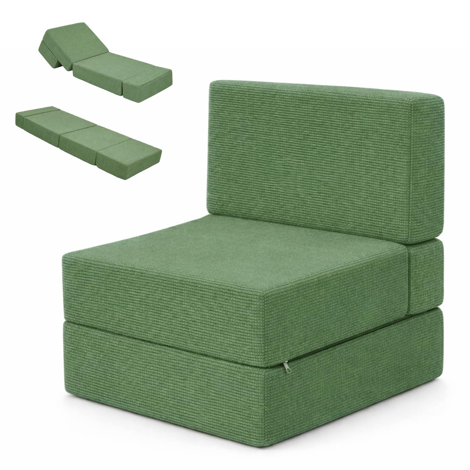 Foldable Sofa Bed Chair, Convertible Memory Foam Lounge Chair for Living Room, Bedroom, Office & Small Spaces, Compressed Sponge Floor Sofa, Modern Compact Couch for Apartments, RVs & Cars (Green)