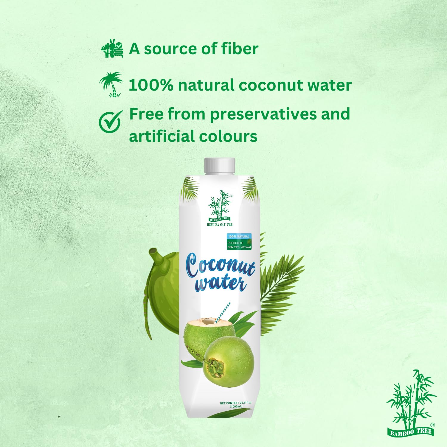 BAMBOO TREE Acqua di cocco, Multipack, 12 X 1 LTR
