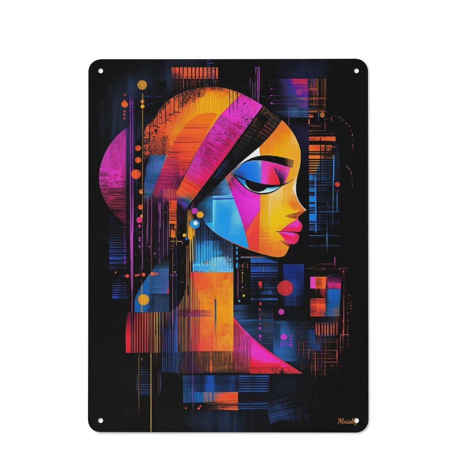 Junmoney Girls The With A Pearl Earring – Neon Abstract Portrait Vintage Tin Sign 40X30cm For Garden Room Or Summerhouse, A Housewarming Gift For Outdoor-Room Decor Collectors