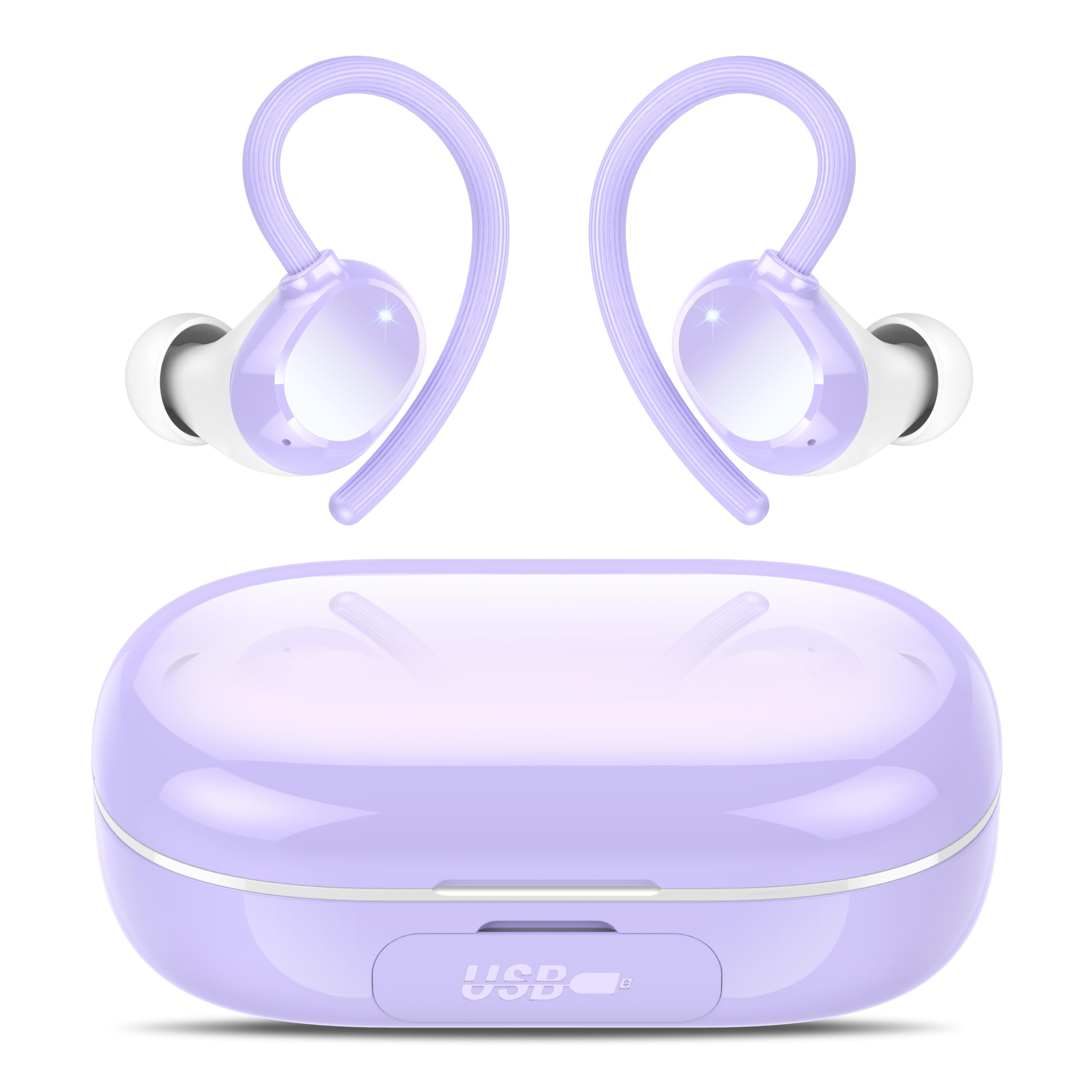 Bluetooth Kopfhörer Sport, Kopfhörer Kabellos Bluetooth 5.3 mit 4 ENC Mic, 128H Spielzeit Kabellose Kopfhörer, Tiefer Bass Earbuds IP7 Wasserdicht Ohrhörer LED-Anzeige USB-C Touch Control mit Ohrhaken