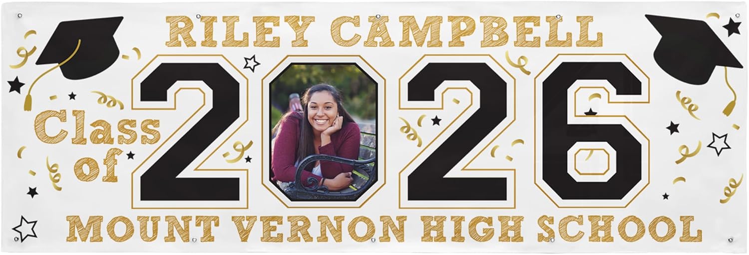 Let’s Make Memories Personalized Graduation Banner - Class of 2026 or Any Year - Graduation Party Decorations - Customized Photo Banner - Indoor/Outdoor Vinyl - Year of the Graduate - 10 ft.