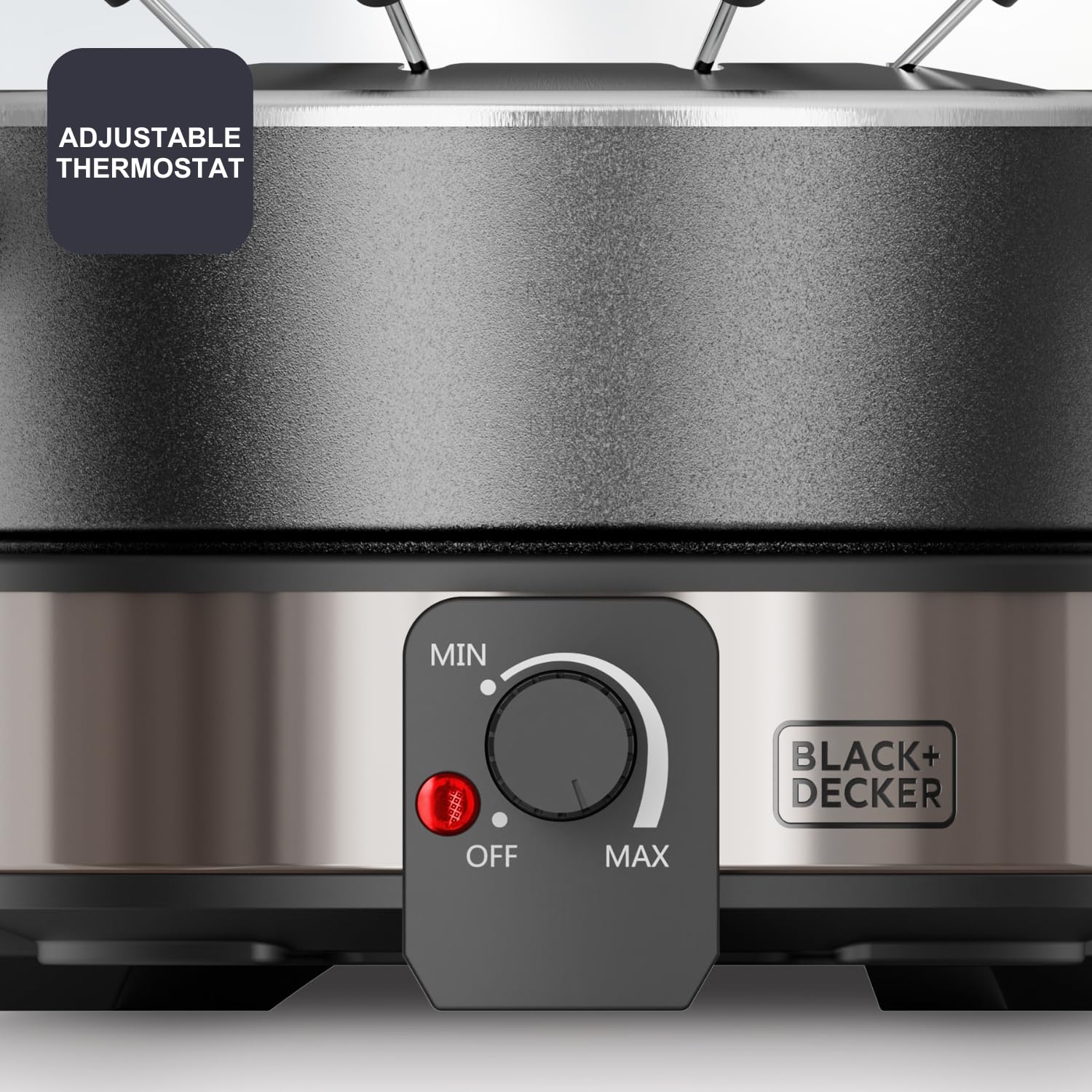 BLACK+DECKER - Fonduegerät 1000 W | 2 L | Temperaturregler bis 200°C | Schokolade, Käse, Brühe & Öl | Antihaft ohne PFOA | 8 Fonduegabeln | Kühler Griff | Spülmaschinenfest