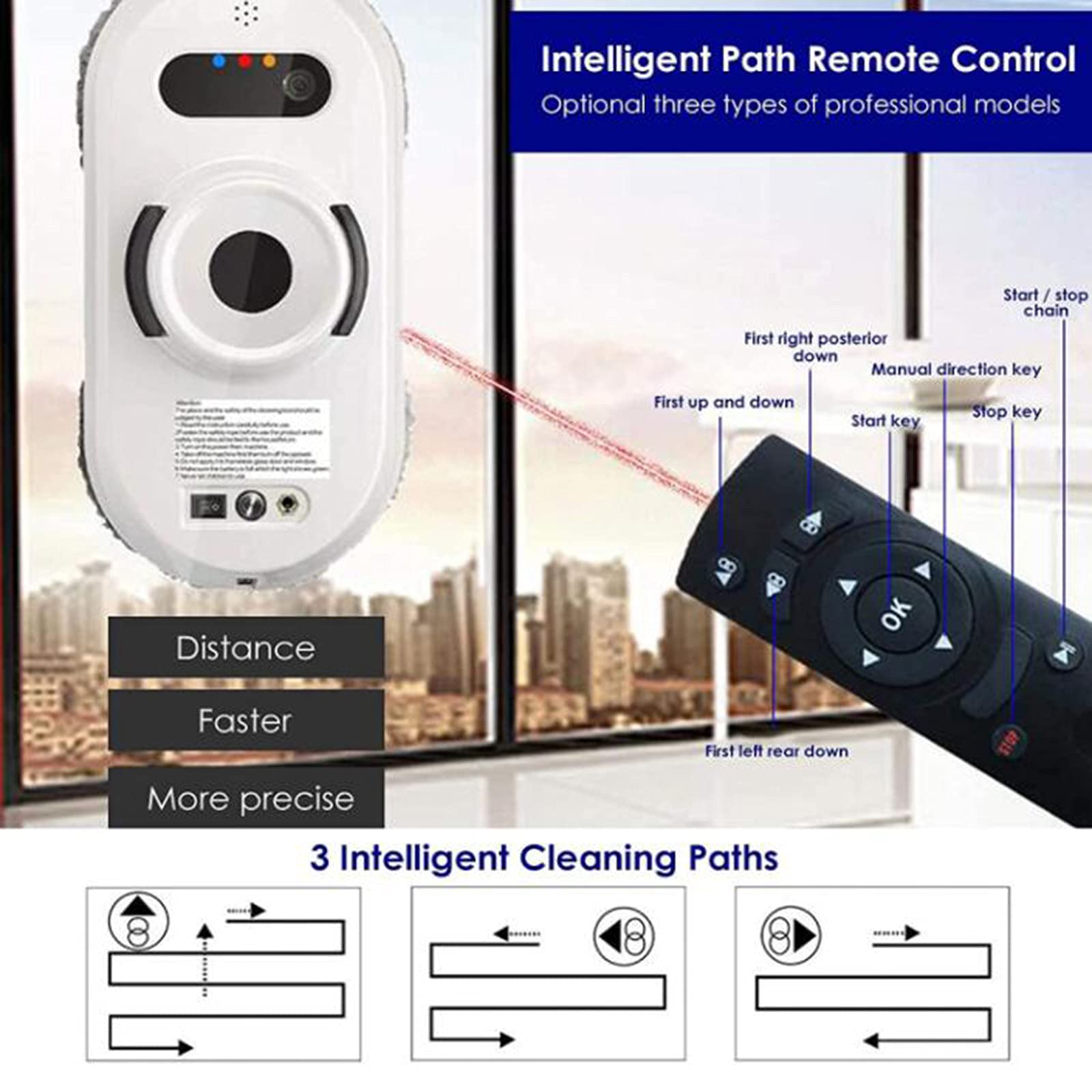 Inteligentny robot do mycia okien, inteligentny robot do mycia szyb z pilotem do okien zewnętrznych/wewnętrznych, stołu, płytek, sufitu, z liną zabezpieczającą(