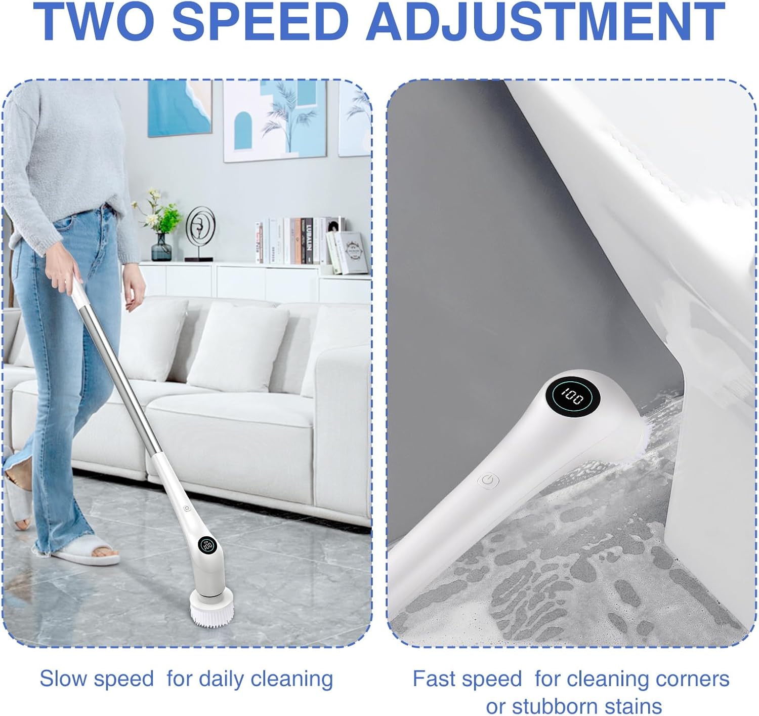 Electric Spin Scrubber Cordless Cleaning Brush Bathroom Cleaning Brush with 6 Replaceable Brush Heads 350-450 RPM/Mins 3H Work Time for Bathroom Shower Bathtub Glass Car Cleaning