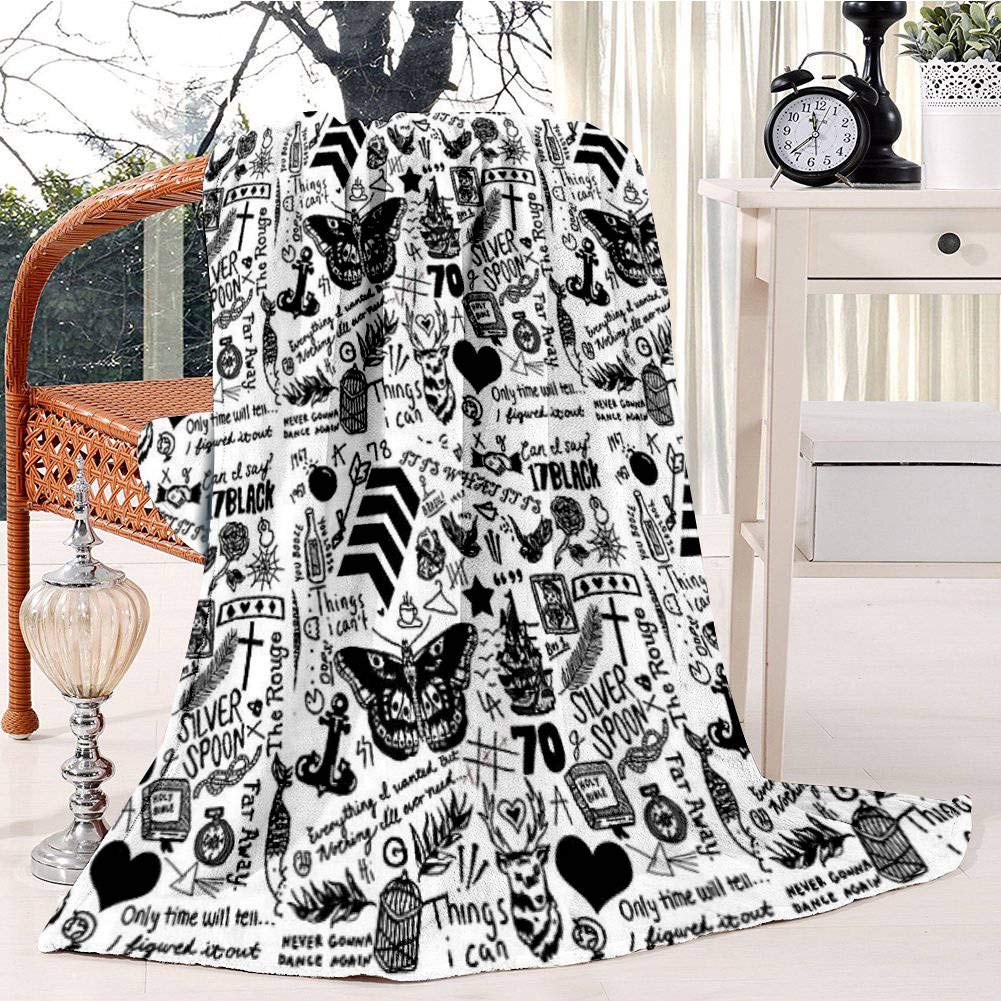 1D Tattoos Updated 2015 Fleece Blanket Soft Plush Throw TV Blanket Bedding Flannel Throw Shawls and Wraps Lightweight for Bed Couch Chair Travel, 51"x59"