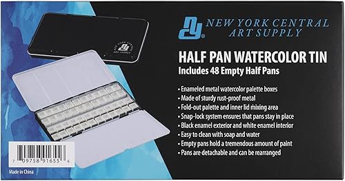 Miniatura 6 de New York Central Paletas de acuarela cajas vacías de media bandeja y paleta para artistas, pintura de acuarela, estudiantes, teoría del color y más.