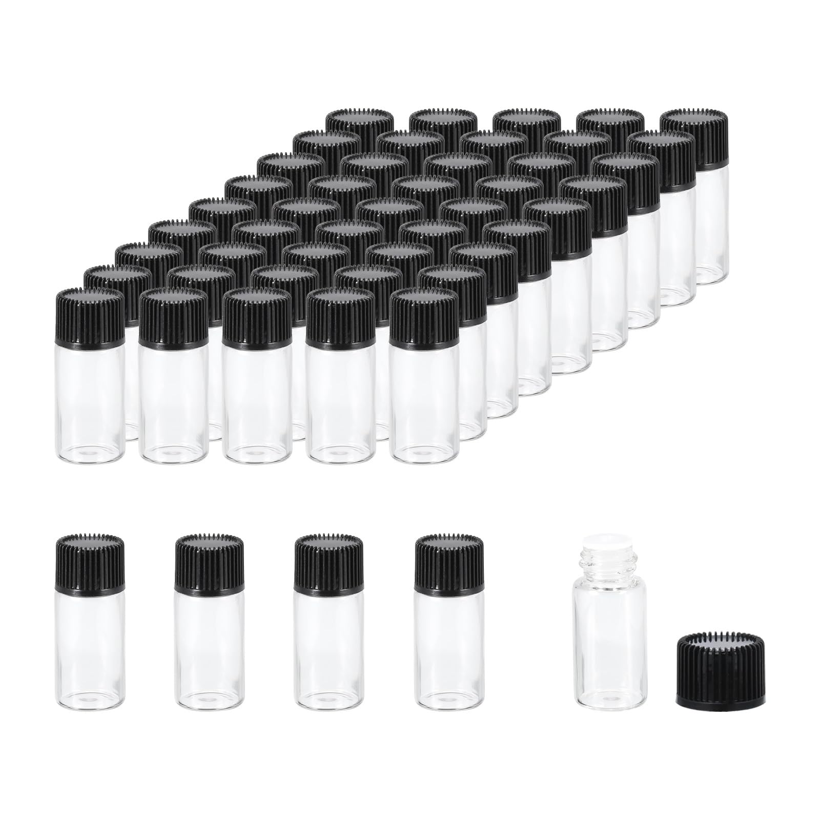 PATIKIL 50 Pack 2ml Essential Oil Bottles - Clear Glass With Orifice Reducer, Black Cap, Sample Vials - View #9