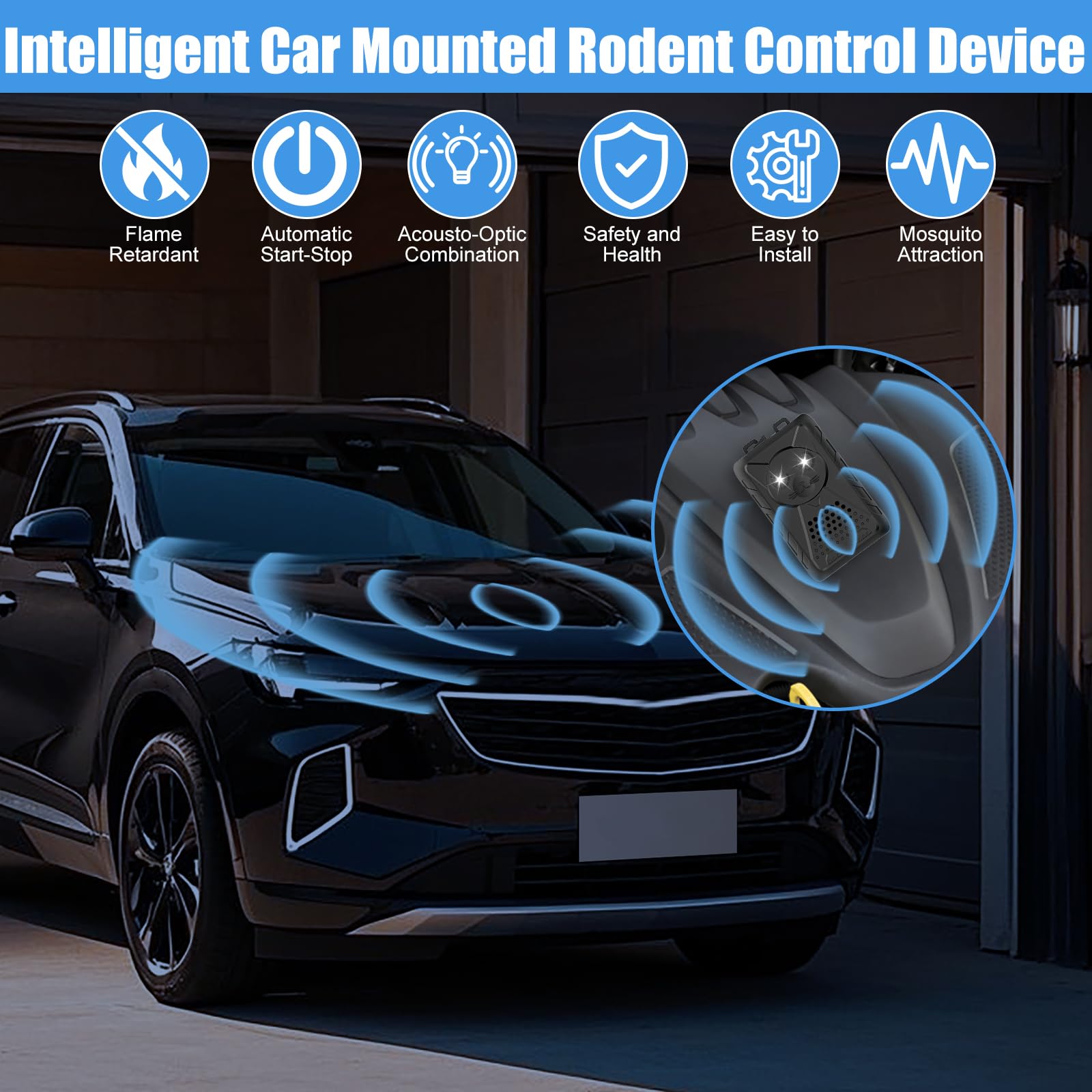 OBEST Repellente Topi per Auto, 2 Pezzi Repellente Martore Auto con Flash, Ultrasuoni per Topi a Batteria, Anti Faine, Donnole, Roditori, Dissuasore per Martore Garage, Casa, Giardino