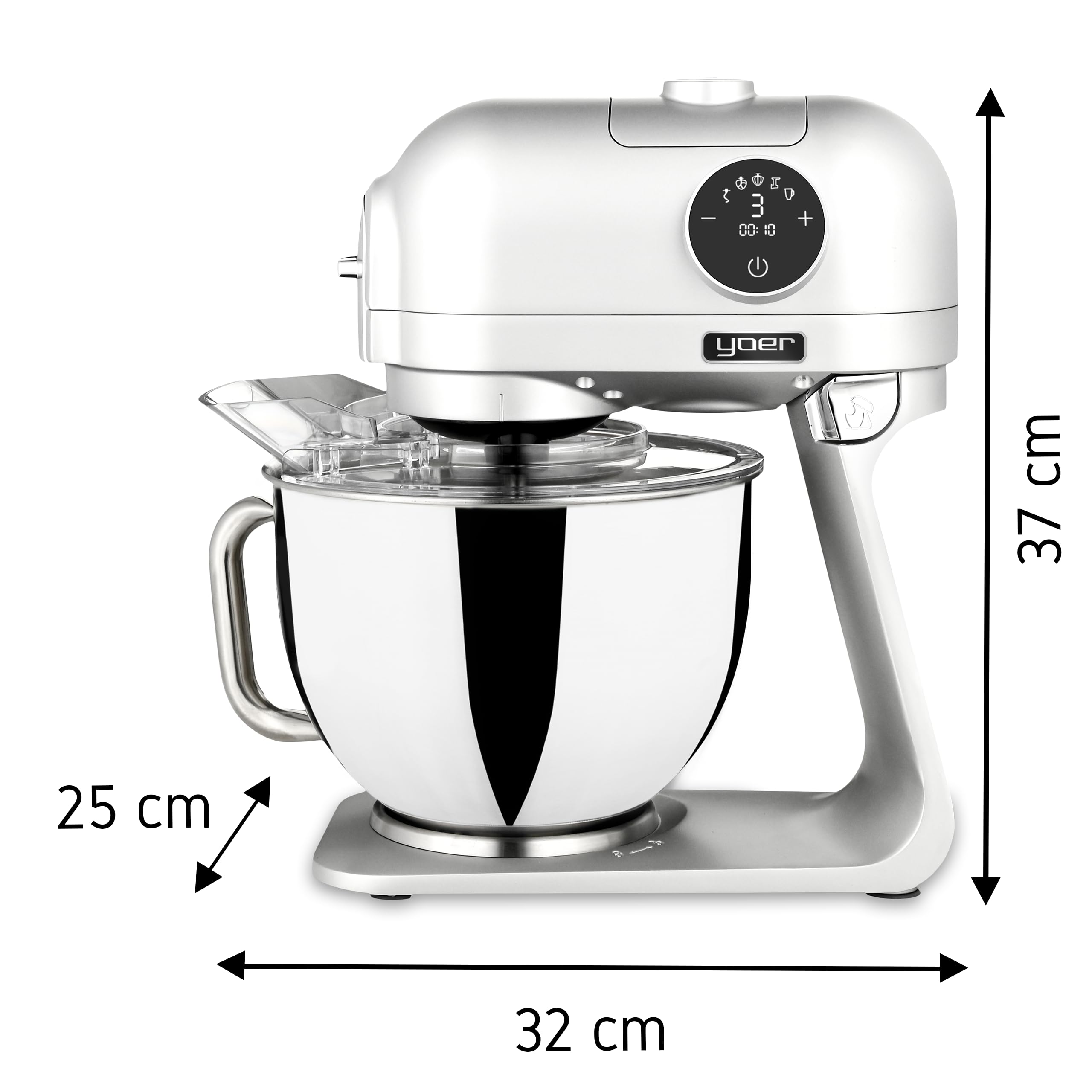 Yoer Astralo KM03S, Planetarny Robot Kuchenny 1200W, wielofunkcyjny, 39 elementów, mikser stojący, maszynka do mielenia, blender kielichowy, szatkownica, młynek, cicha praca, srebrny