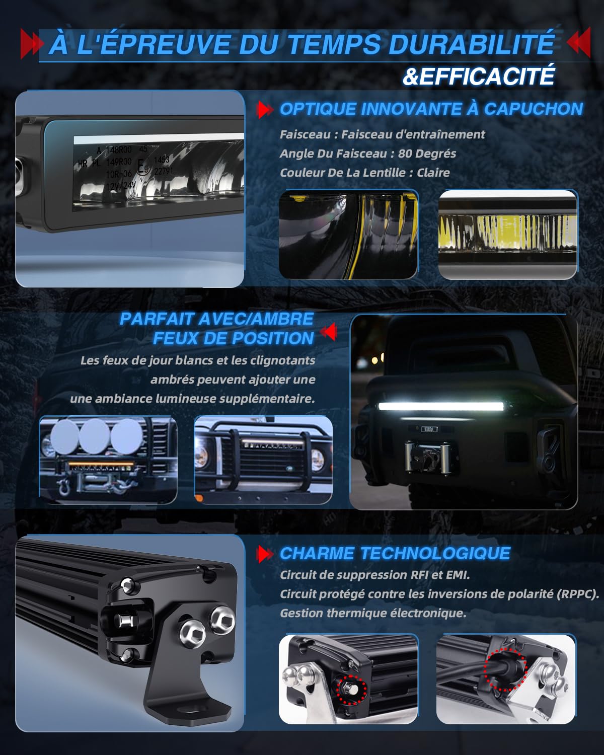 BraveWAY 21" 15000LM Barre LED avec DRL Anti-Éblouissement Projecteur Longue Portée Homologué ECE Rampe LED 4x4 Pour Tracteurs Agricoles Camions Caravanes Quad SSV avec Kit de Câblage
