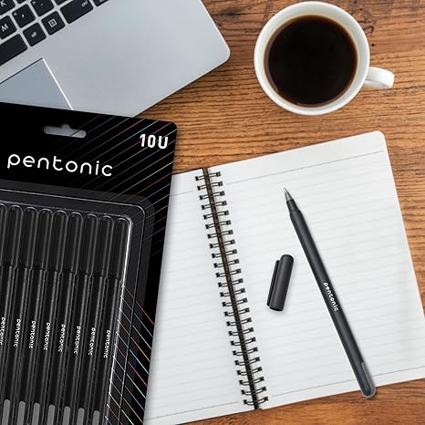 Pentonic 0.7 mm Ball Pen Blister Pack | Black Body | Black Ink | Set of 10 Pens - Image 4