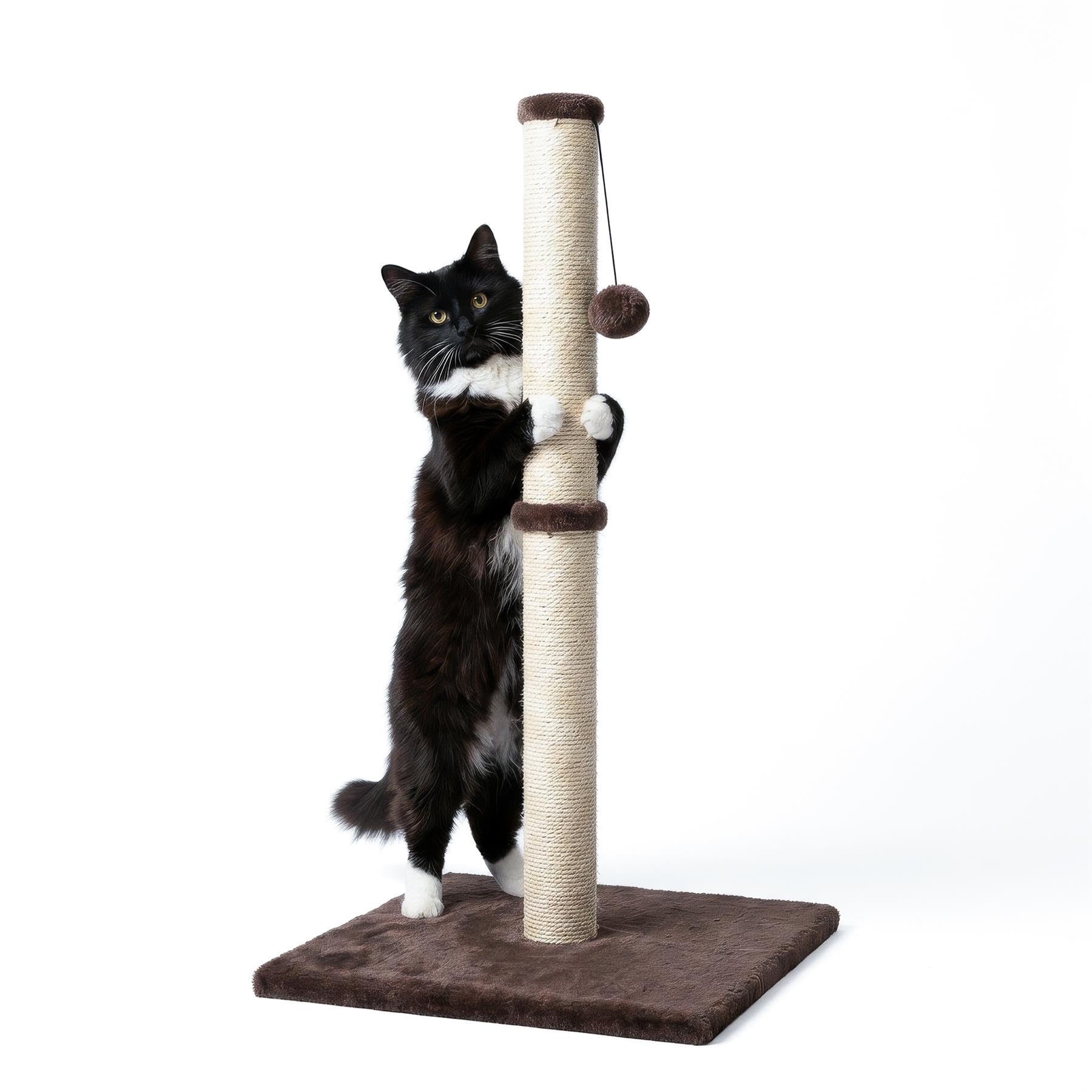 Harbour Housewares Cat Scratching Post with Hanging Ball - 80cm Tall Grey Sisal Scratch Tower, Large Indoor Cat Scratcher Pole, Sturdy Wooden Base, Interactive Kitten Play Toy for Adult Cats & Kittens