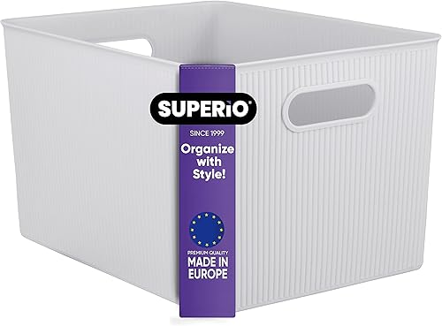 Superio Ribbed Collection - Canastas organizadoras de plástico decorativas abiertas para el hogar, color humo blanco (1 unidad), cajas de