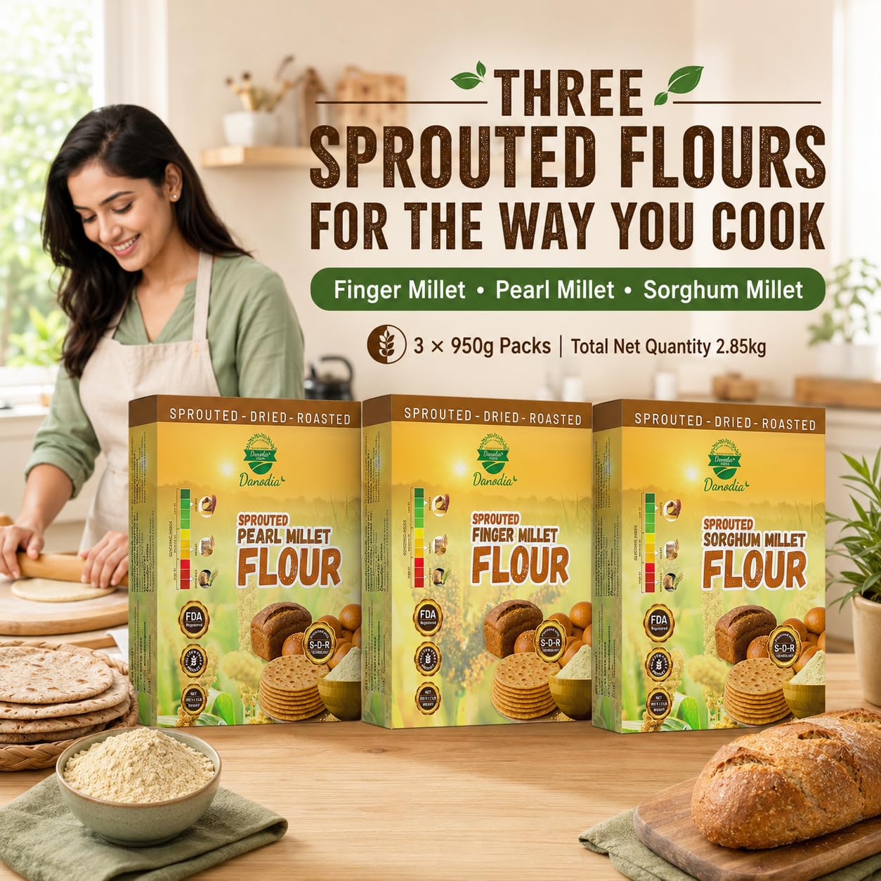 Danodia Foods Finger, Pearl & Sorghum Millet Flour 2 lb Each Bundle image 2